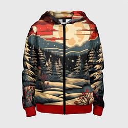 Толстовка на молнии детская Зимнее настроение новогодний рисунок, цвет: 3D-красный