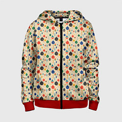 Толстовка на молнии детская Разноцветные ёлочные игрушки, цвет: 3D-красный