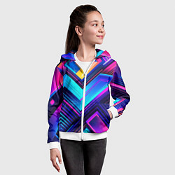 Толстовка на молнии детская Геометрическая неоновая абстракция, цвет: 3D-белый — фото 2