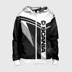 Толстовка на молнии детская Scania логотип на абстрактном фоне, цвет: 3D-белый