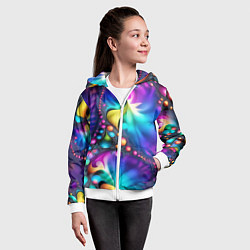 Толстовка на молнии детская Розово синий фрактал, цвет: 3D-белый — фото 2