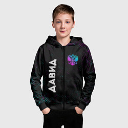 Толстовка на молнии детская Давид и неоновый герб России вертикально, цвет: 3D-черный — фото 2