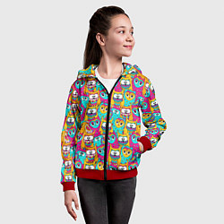 Толстовка на молнии детская Разноцветные совы, цвет: 3D-красный — фото 2