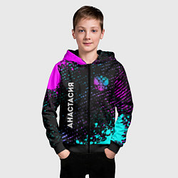 Толстовка на молнии детская Анастасия и неоновый герб России вертикально, цвет: 3D-черный — фото 2