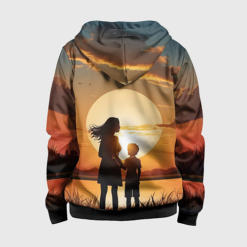 Детская толстовка на молнии Мать и дитя на закате / 3D-Черный – фото 2