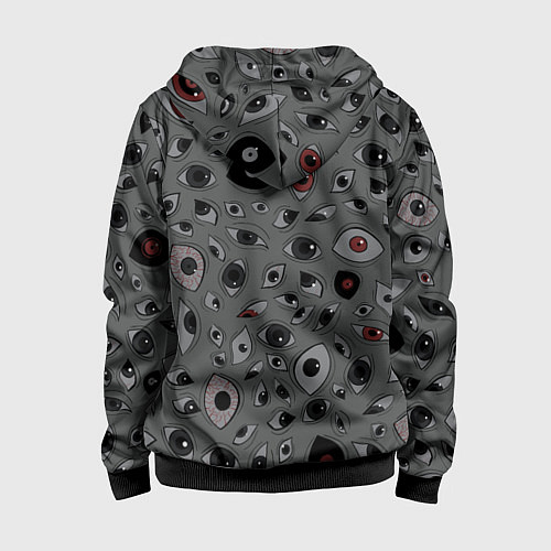 Детская толстовка на молнии Серый цвет: глазики-косоглазики / 3D-Черный – фото 2