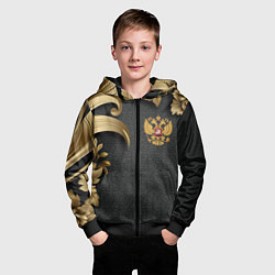 Толстовка на молнии детская Золотой герб России и объемные узоры, цвет: 3D-черный — фото 2