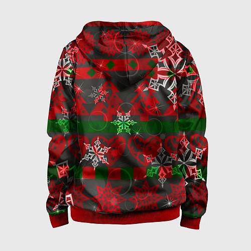 Детская толстовка на молнии Рождественские узоры ёлки и снежинки / 3D-Красный – фото 2