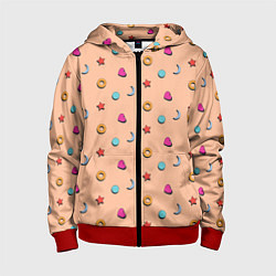 Толстовка на молнии детская Узор с сердцем, звездой и кругом, цвет: 3D-красный
