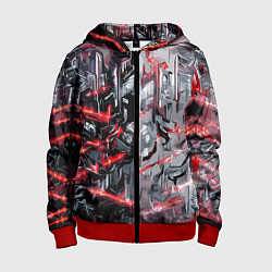 Толстовка на молнии детская Адский доспех в царапинах, цвет: 3D-красный