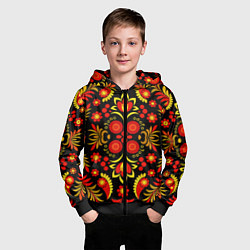 Толстовка на молнии детская Хохломской народный орнамент - Россия, цвет: 3D-черный — фото 2
