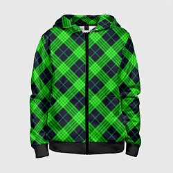 Толстовка на молнии детская Шотландка сине-зелёный, цвет: 3D-черный