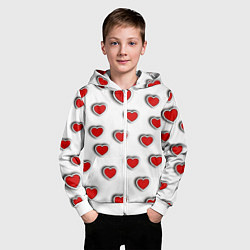 Толстовка на молнии детская Стикеры наклейки объемные сердечки, цвет: 3D-белый — фото 2