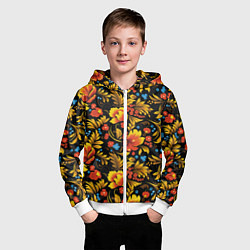 Толстовка на молнии детская Русская национальная роспись хохлома, цвет: 3D-белый — фото 2