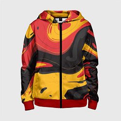 Детская толстовка на молнии Красные желтые оранжевые пятна краски