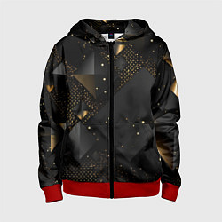 Толстовка на молнии детская Золотые ромбы на черной абстракции, цвет: 3D-красный