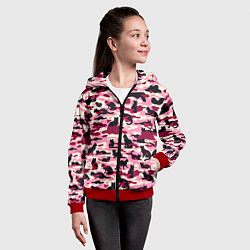 Толстовка на молнии детская Камуфляжные розовые котики, цвет: 3D-красный — фото 2