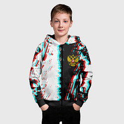 Толстовка на молнии детская Россия глитч краски текстура спорт, цвет: 3D-черный — фото 2