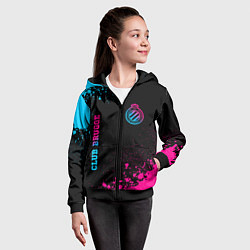 Толстовка на молнии детская Club Brugge - neon gradient вертикально, цвет: 3D-черный — фото 2