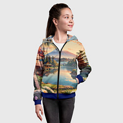Толстовка на молнии детская Спокойный рассвет над японским горизонтом, цвет: 3D-синий — фото 2