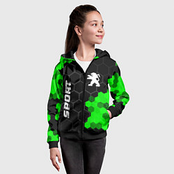 Толстовка на молнии детская Peugeot green sport hexagon, цвет: 3D-черный — фото 2