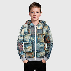 Толстовка на молнии детская Деним пэчворк-ржавчина, цвет: 3D-меланж — фото 2