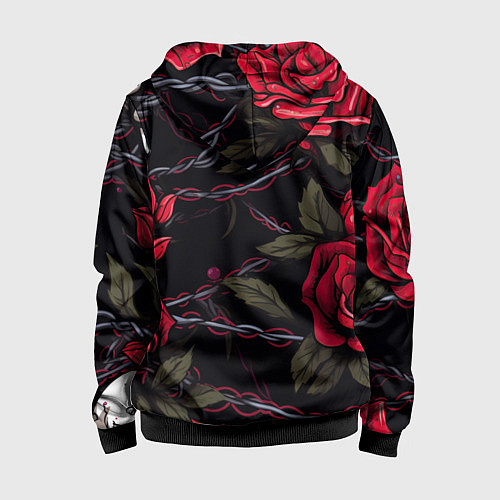 Детская толстовка на молнии Череп и красные розы / 3D-Черный – фото 2