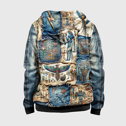 Детская толстовка на молнии Пэчворк из Египетских мотивов / 3D-Черный – фото 2