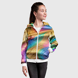 Толстовка на молнии детская Жидкий радужный металл, цвет: 3D-белый — фото 2