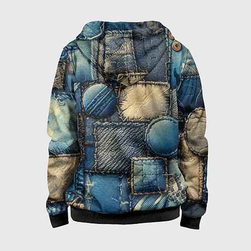 Детская толстовка на молнии Denim patchwork - ai art / 3D-Черный – фото 2