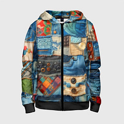 Детская толстовка на молнии Vanguard denim patchwork - ai art