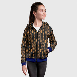 Толстовка на молнии детская Коричневые кирпичики на чёрном фоне, цвет: 3D-синий — фото 2