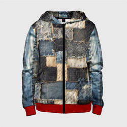 Детская толстовка на молнии Заплатки пэчворк на джинсе