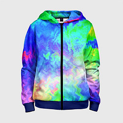 Толстовка на молнии детская Сине-зелёная кислота тай-дай, цвет: 3D-синий
