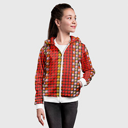 Толстовка на молнии детская Красные плитки, цвет: 3D-белый — фото 2