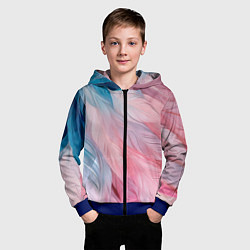 Толстовка на молнии детская Пастельно-голубые и розовые перья, цвет: 3D-синий — фото 2