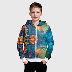 Толстовка на молнии детская Батик в традиционном индонезийском стиле, цвет: 3D-белый — фото 2