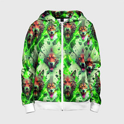 Толстовка на молнии детская Волки эпический паттерн, цвет: 3D-белый