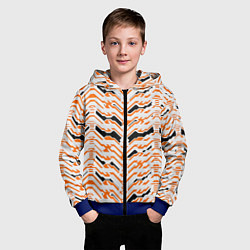Толстовка на молнии детская Агрессивный бело-оранжевый паттерн, цвет: 3D-синий — фото 2
