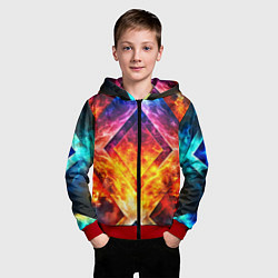 Толстовка на молнии детская Красочный неоновый узор с огнем на фоне, цвет: 3D-красный — фото 2