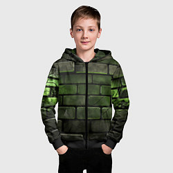 Толстовка на молнии детская Зеленые неоновые кирпичи, цвет: 3D-черный — фото 2
