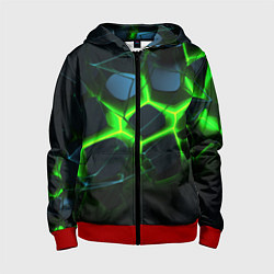 Детская толстовка на молнии Зеленый неон и разлом плит