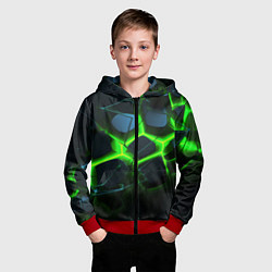 Толстовка на молнии детская Зеленый неон и разлом плит, цвет: 3D-красный — фото 2