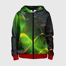 Толстовка на молнии детская Зеленая абстрактная неоновая текстура, цвет: 3D-красный