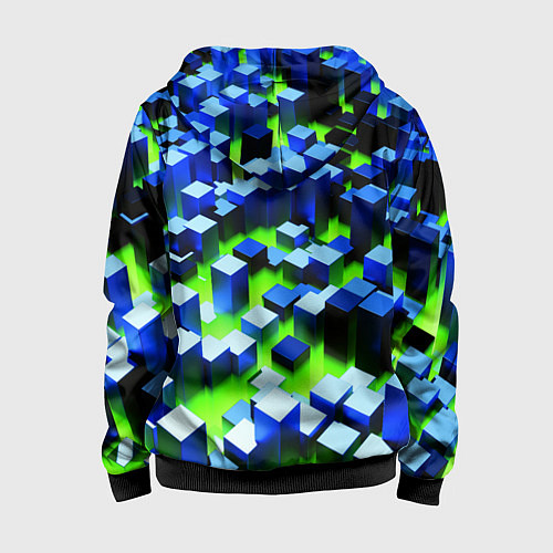 Детская толстовка на молнии Синие блоки в зеленом тумане / 3D-Черный – фото 2