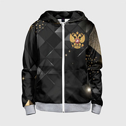 Толстовка на молнии детская Золотой герб России на черно-золотой текстуре, цвет: 3D-меланж