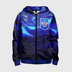 Толстовка на молнии детская Герб России на синей абстракции, цвет: 3D-синий