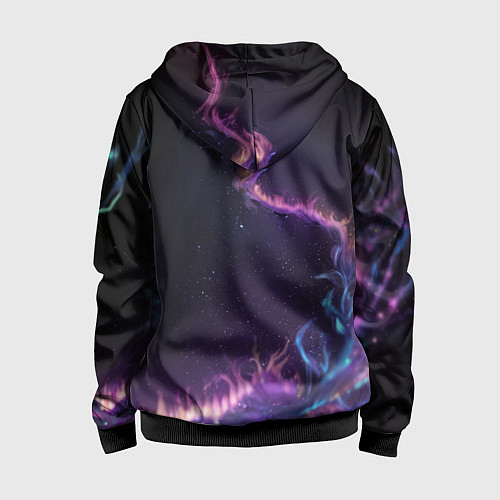 Детская толстовка на молнии Неоновый сиреневый дракон на черном фоне / 3D-Черный – фото 2