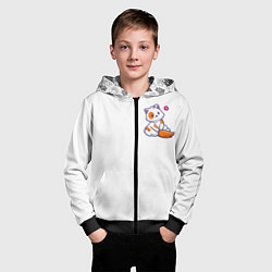 Толстовка на молнии детская Милый кот сидит улыбается с любовью, цвет: 3D-черный — фото 2