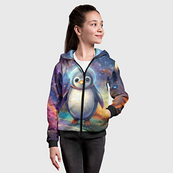 Толстовка на молнии детская Пингвин-космонавт, цвет: 3D-черный — фото 2